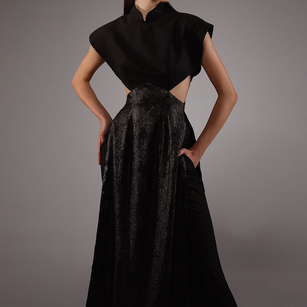 Charmeuse A-line Cap Sleeved Wool Cotton Floor Length Ao Dai Set