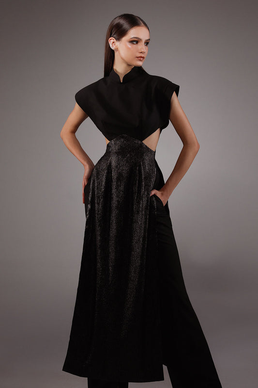 Charmeuse A-line Cap Sleeved Wool Cotton Floor Length Ao Dai Set