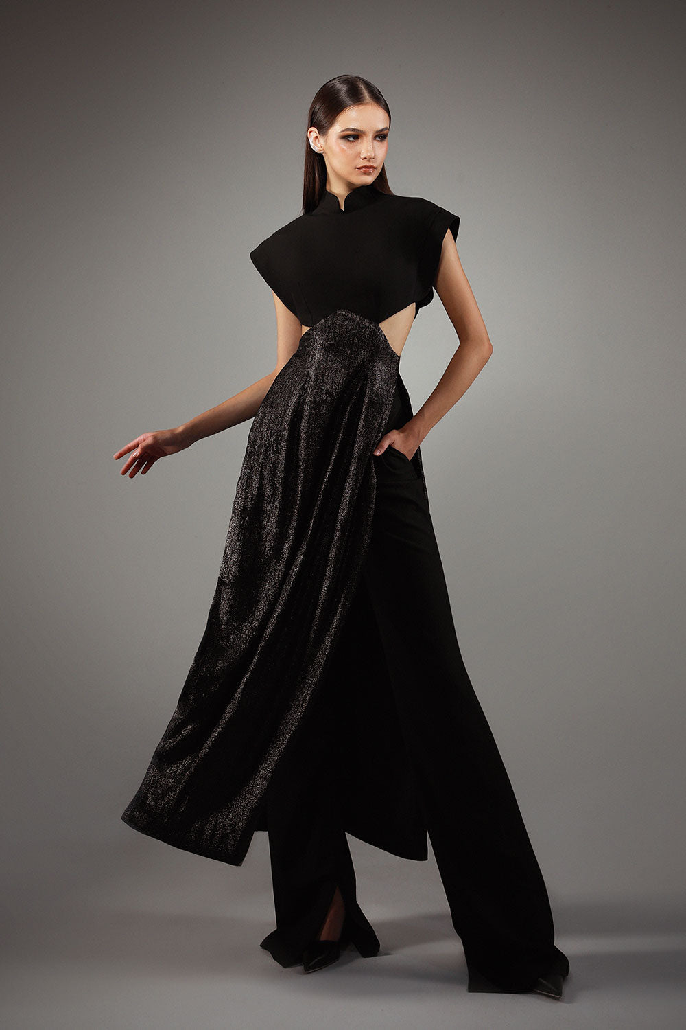 Charmeuse A-line Cap Sleeved Wool Cotton Floor Length Ao Dai Set