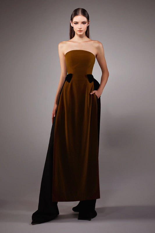 Brigita A-line Straight Across Neck Velvet Floor Length Ao Dai Set