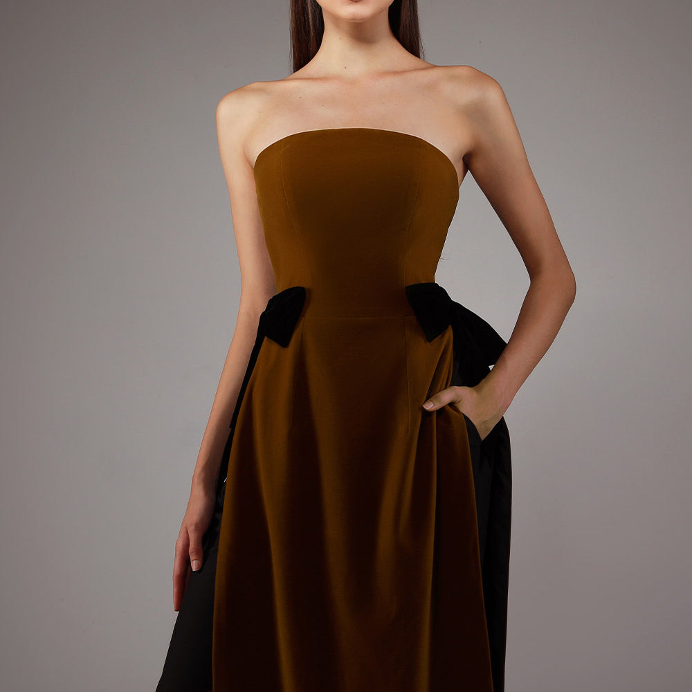 Brigita A-line Straight Across Neck Velvet Floor Length Ao Dai Set