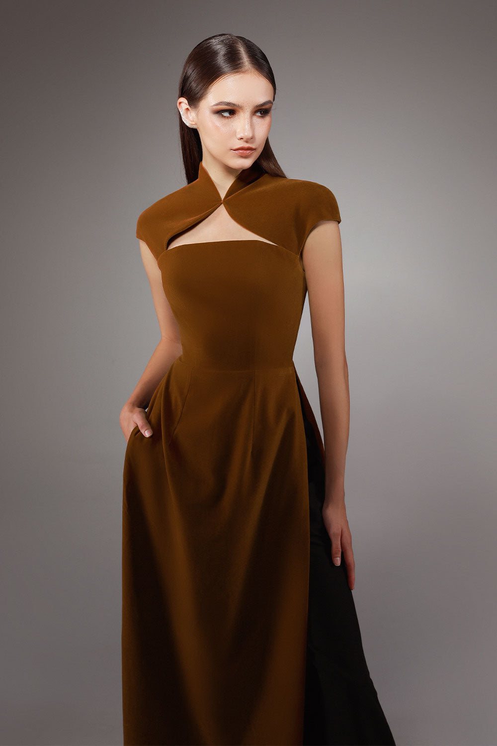 Koi A-line Cut-Out Velvet Floor Length Ao Dai Set