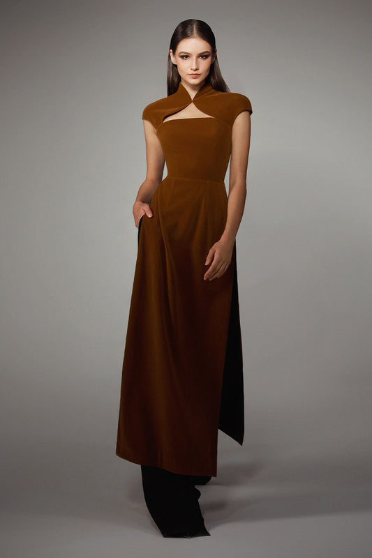 Koi A-line Cut-Out Velvet Floor Length Ao Dai Set