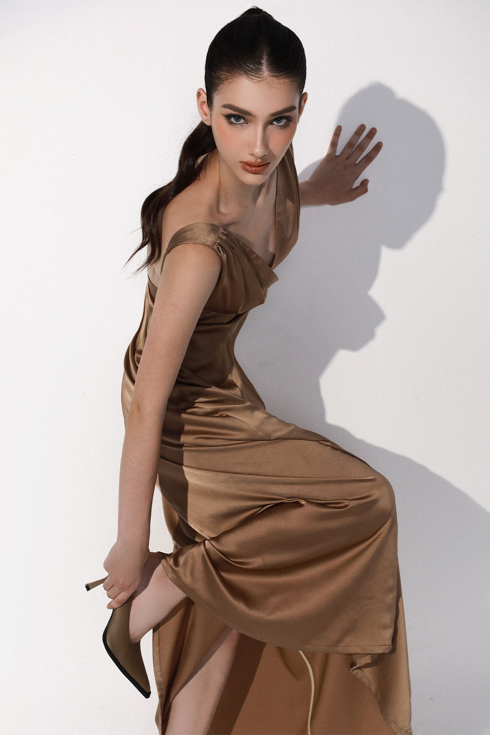 Soleil A-line Open Back Silk Maxi Dress