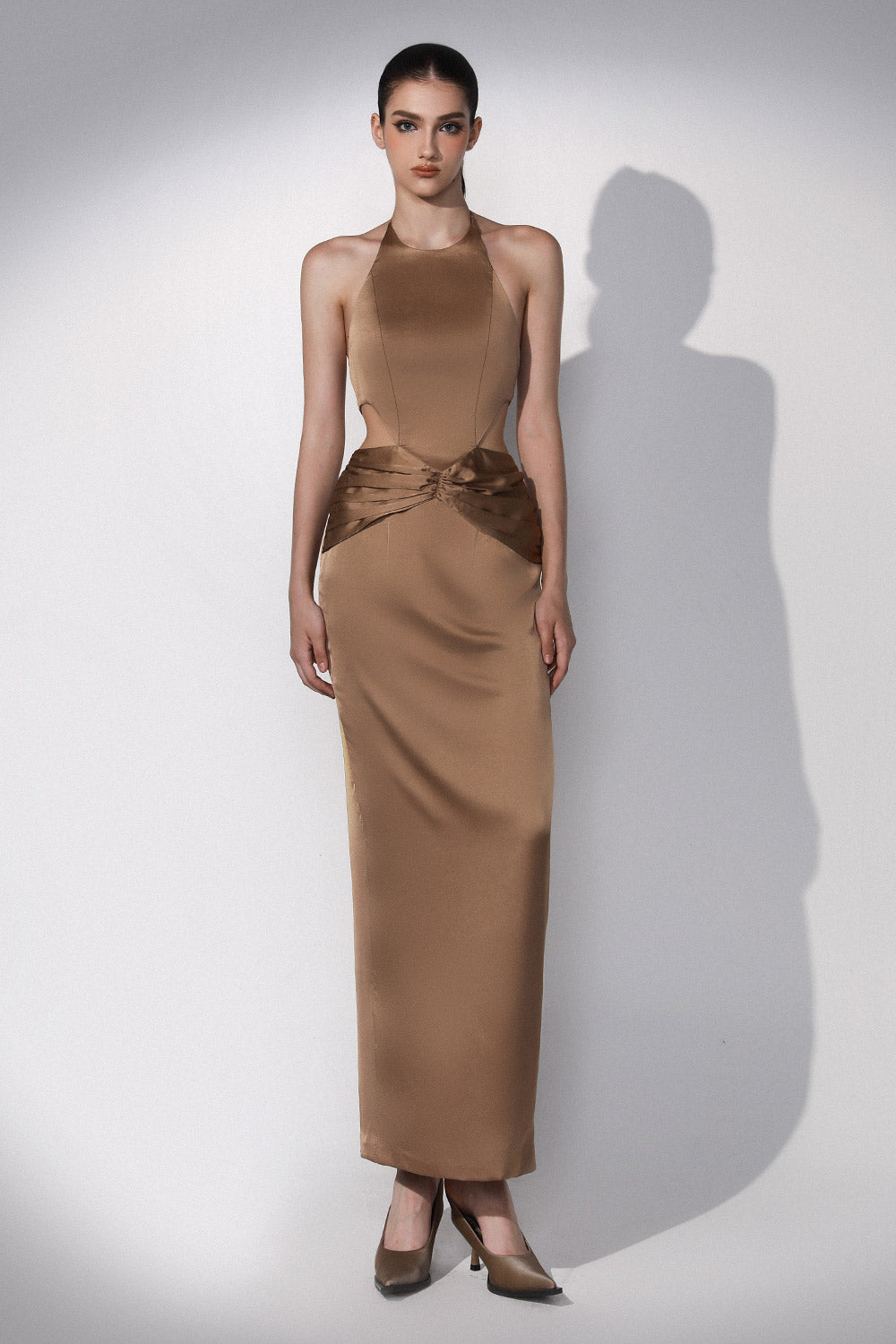 Trompe Sheath Halter Neck Silk Maxi Dress