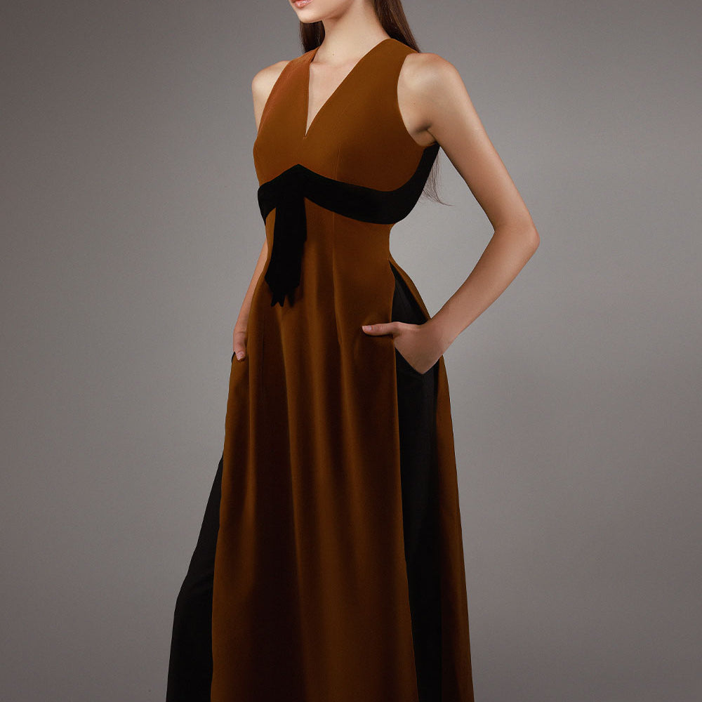 Cascade A-line V-Neck Velvet Floor Length Ao Dai Set