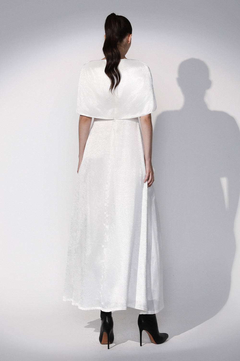 Talete Slit Cape Sleeved Silk Ankle Length Dress