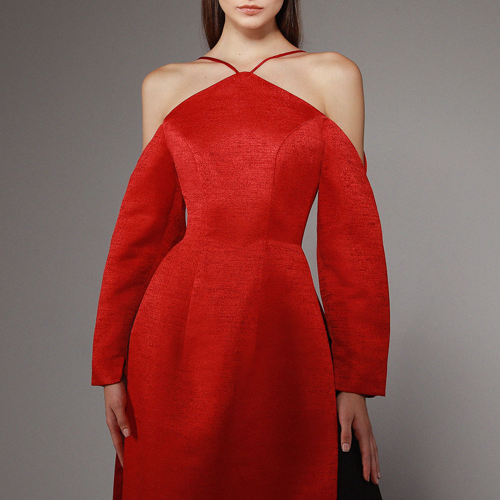 Persona A-line Halter Neck Brocade Floor Length Ao Dai Set