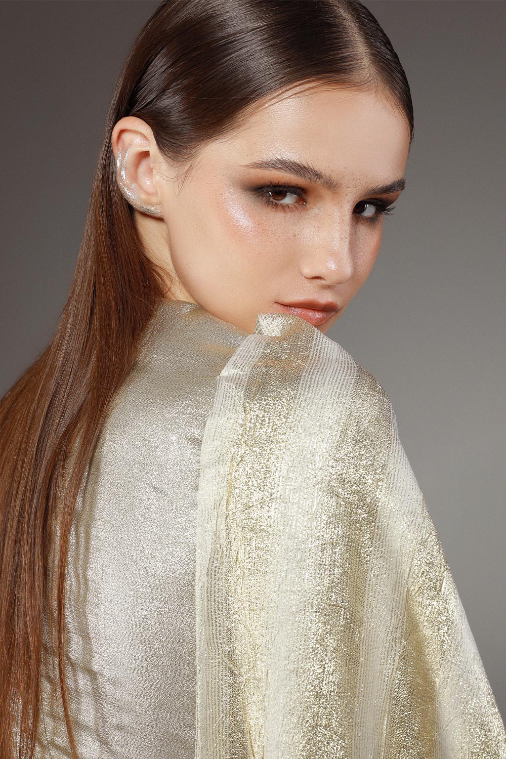 Lurex A-line Side Slit Polyester Floor Length Ao Dai Set