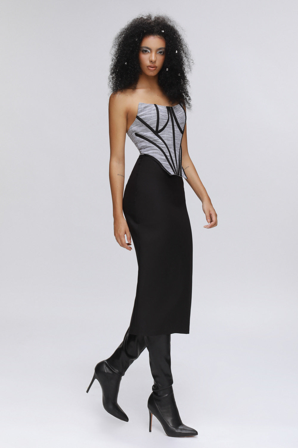 Women's Lotus Sheath Corset Wool Cotton Midi Dress 0/1/2/Customize Black/Grey MEAN BLVD Women's Lotus Sheath Corset Wool Cotton Midi Dress 0/1/2/Customize Black/Grey MEAN BLVD