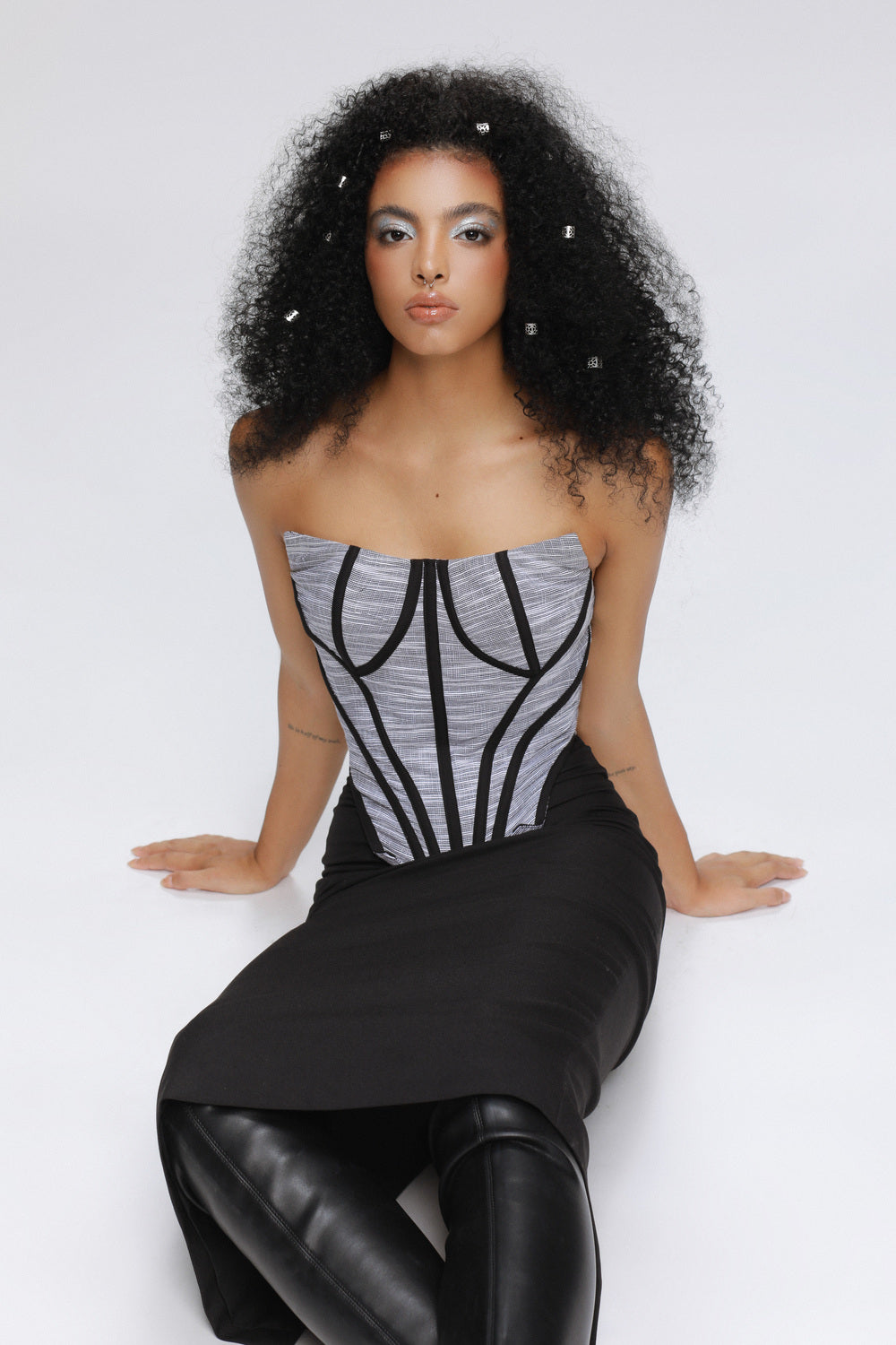 Lotus Sheath Corset Wool Cotton Midi Dress