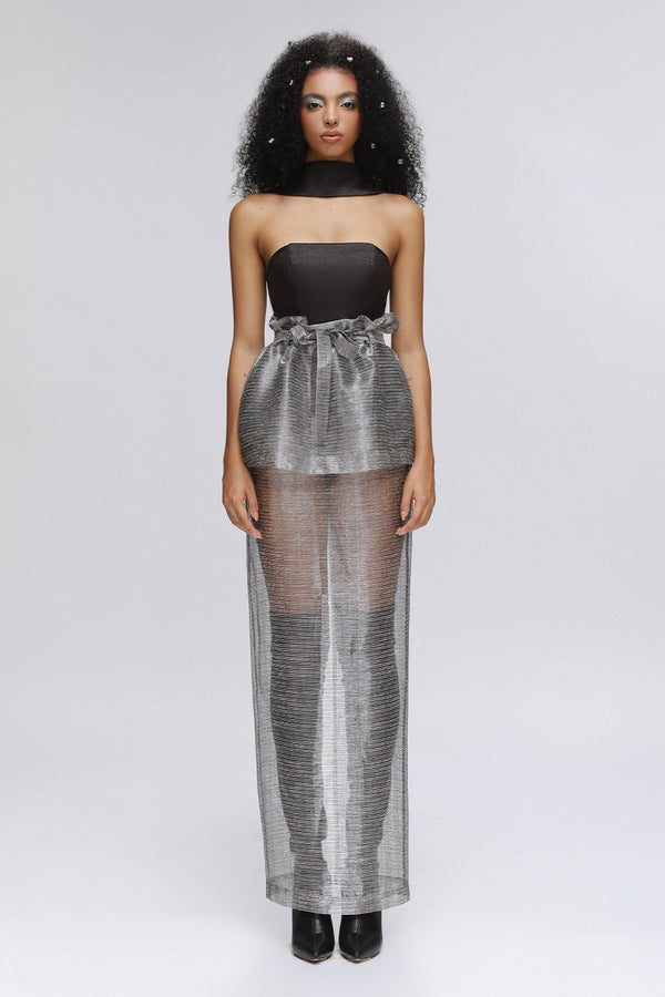 Luneth Bodycon Choker Neck Brocade Bodysuit