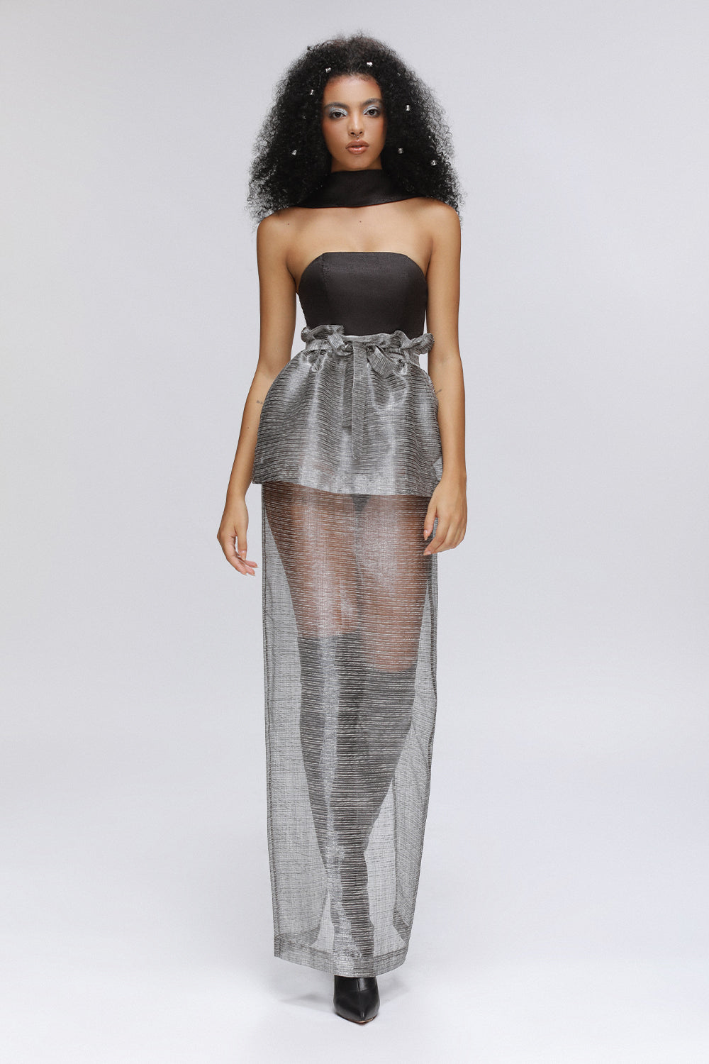 Luneth Straight See-Through Organza Ankle Length Skirt