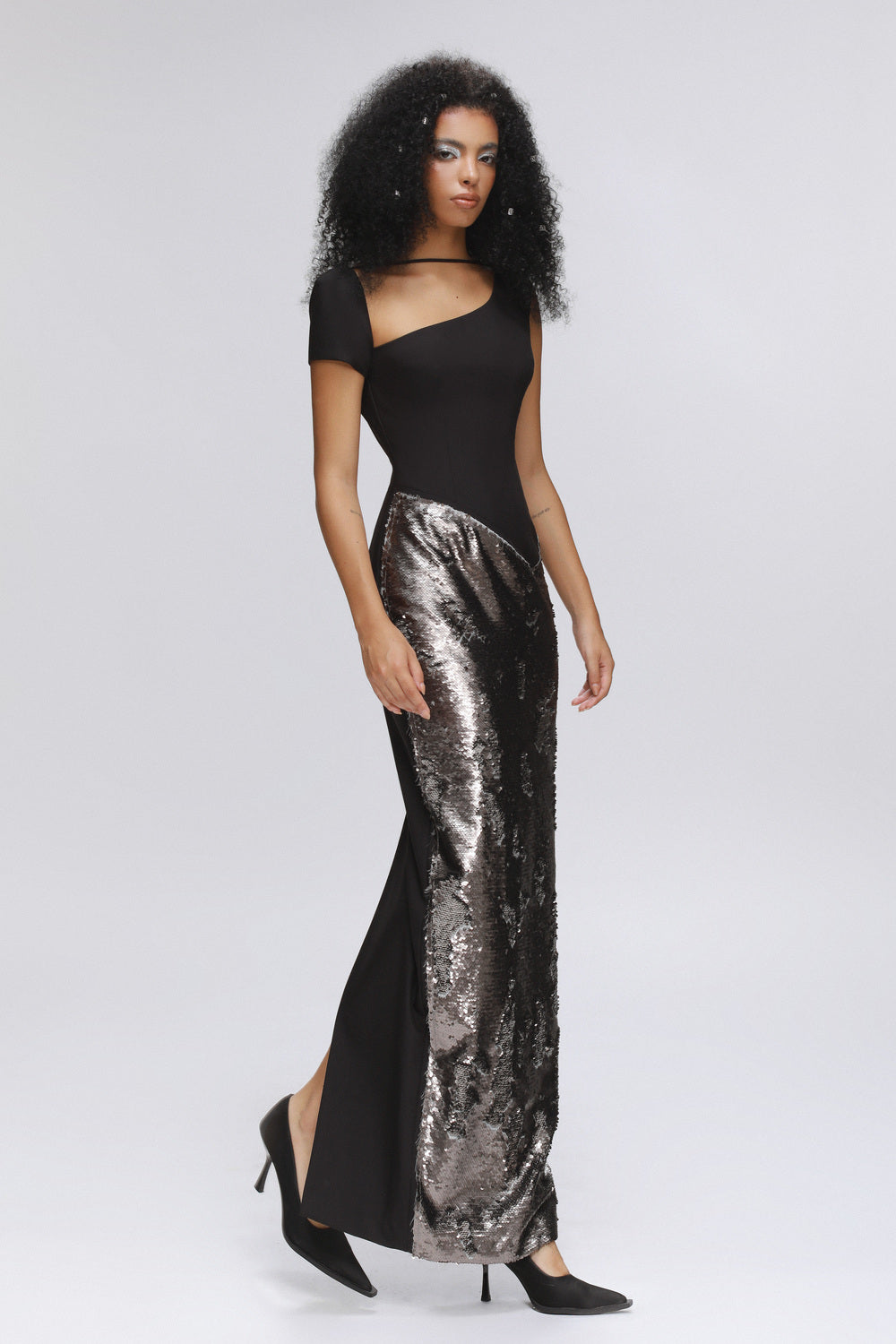 Moonglade Sheath Asymmetric Neck Wool Cotton Ankle Length Dress