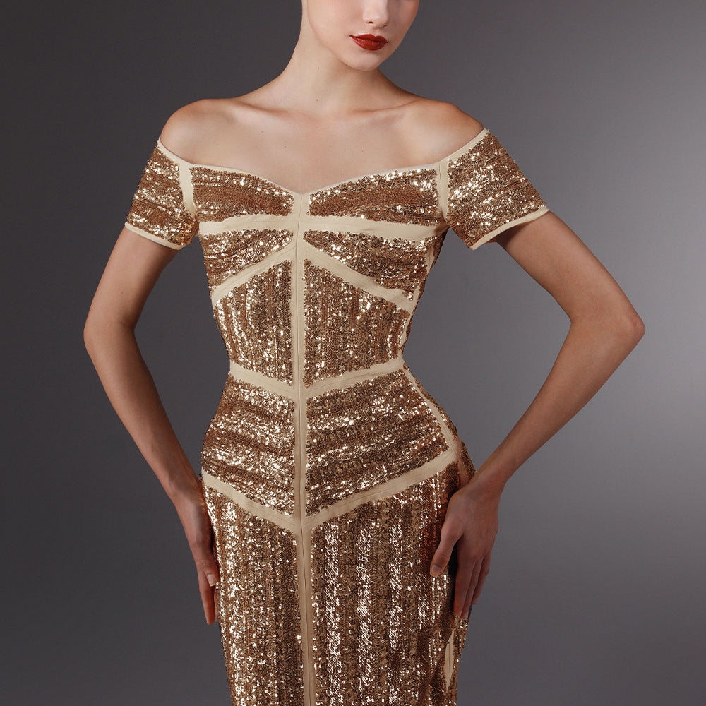 Havilland Hourglass Off-Shoulder Wool Cotton Ankle Length Dress