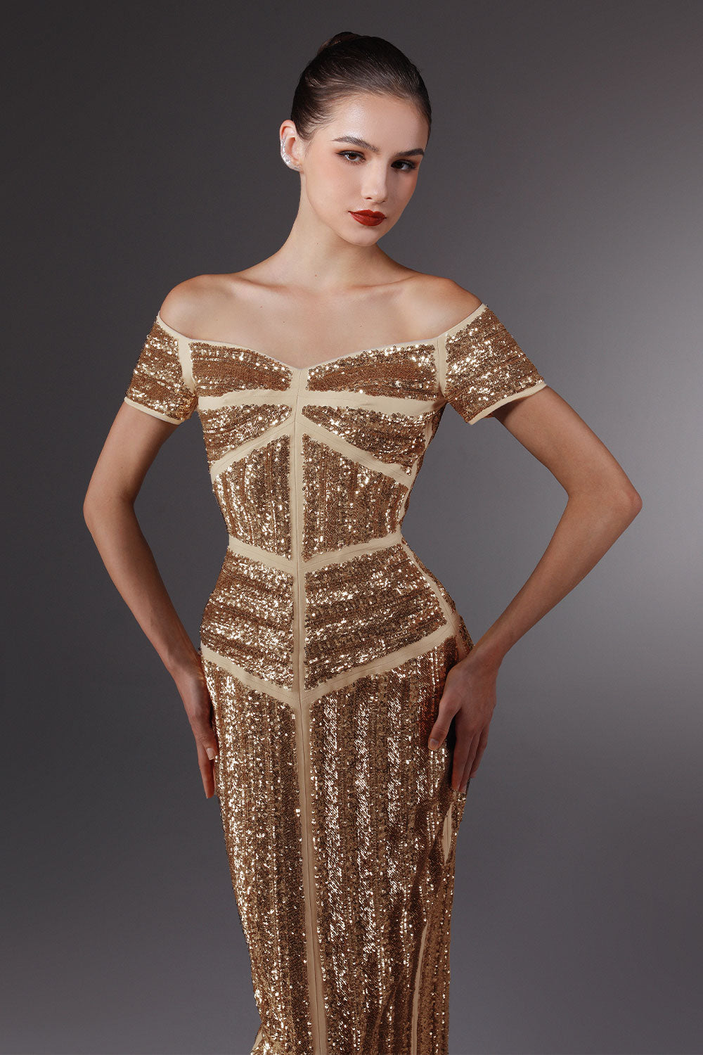 Havilland Hourglass Off-Shoulder Wool Cotton Ankle Length Dress