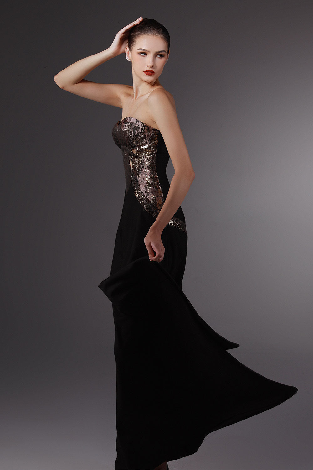 Jardin A-line Open Shoulder Wool Cotton Floor Length Dress