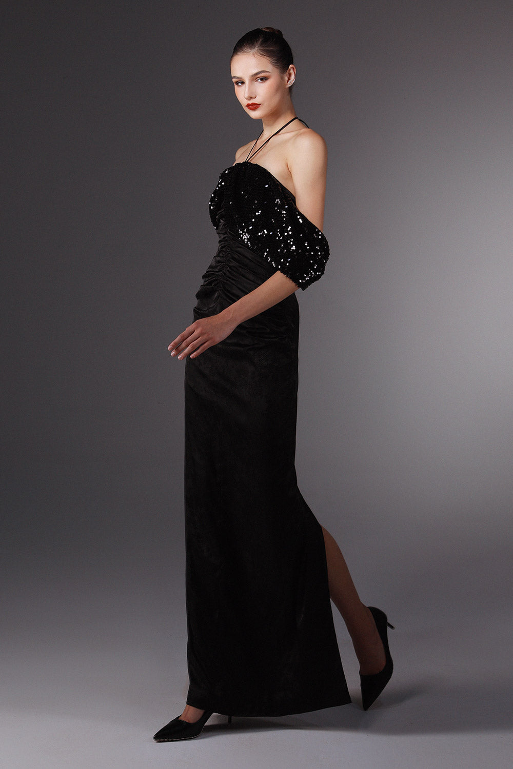 Tully Dres Sheath Gathered Silk Floor Length Dress