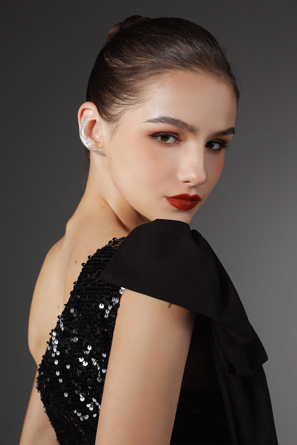 Porterville Slit One Shoulder Wool Cotton Floor Length Dress