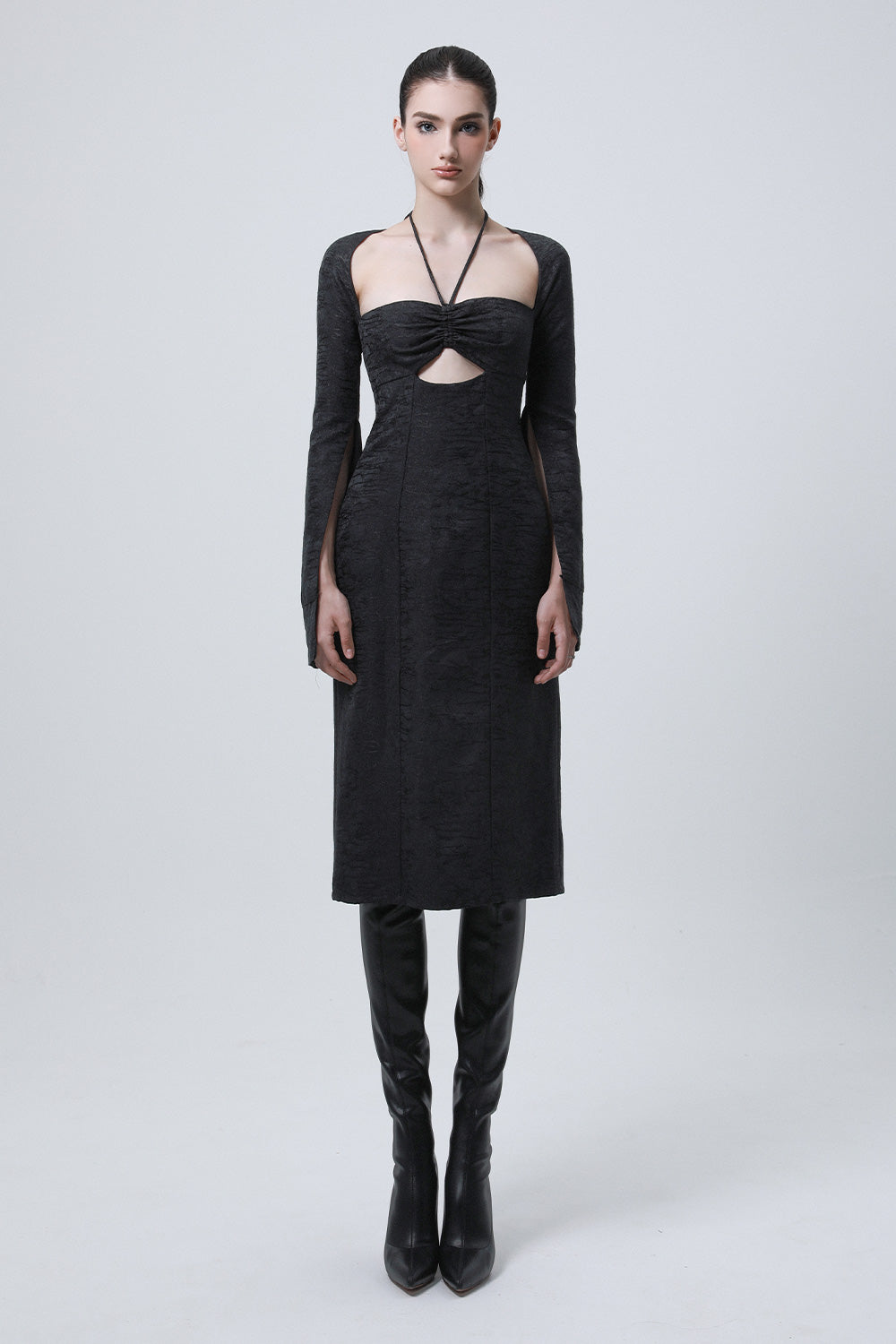 Petra Sheath Cut-Out Brocade Midi Dress