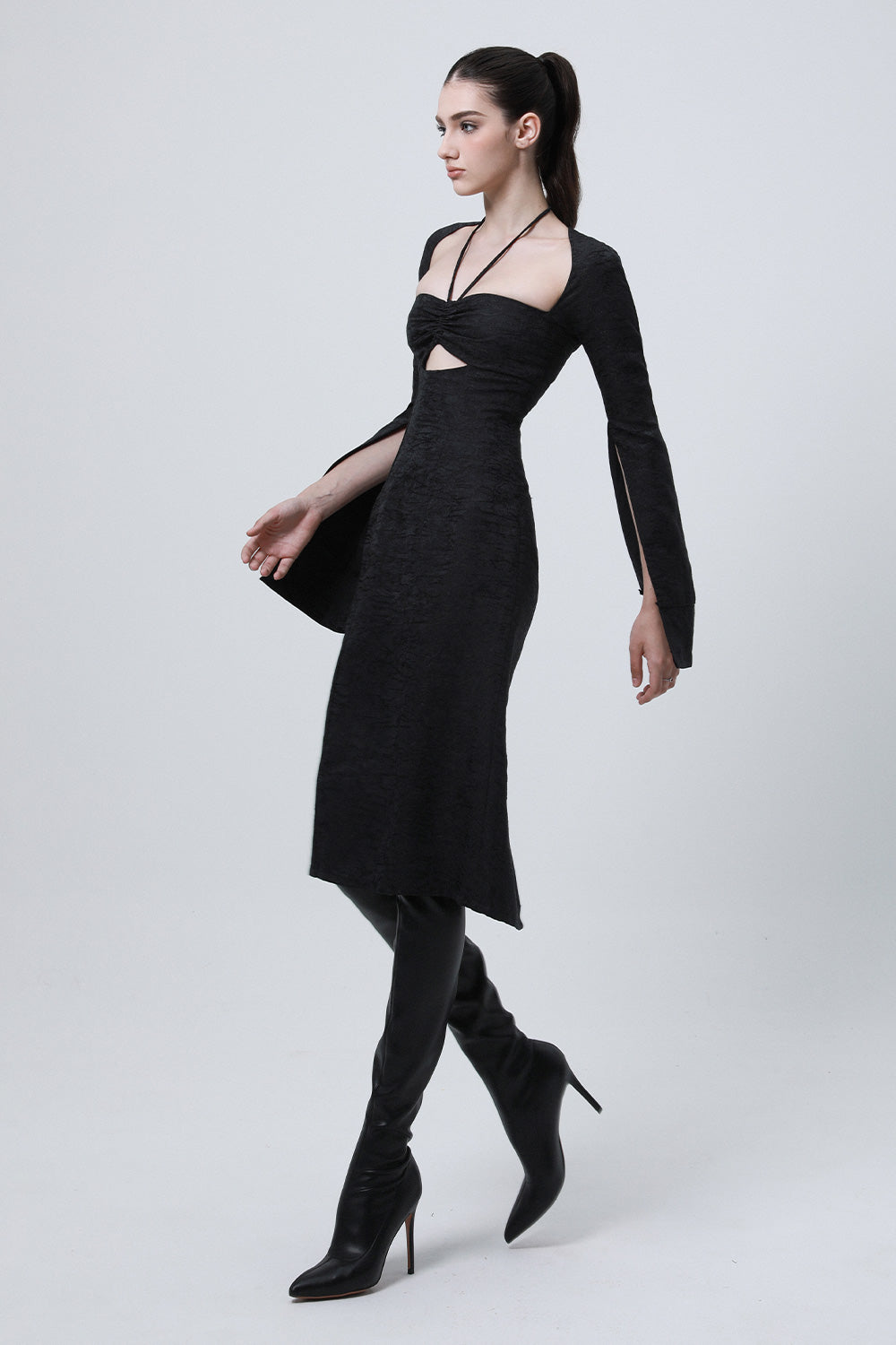 Petra Sheath Cut-Out Brocade Midi Dress