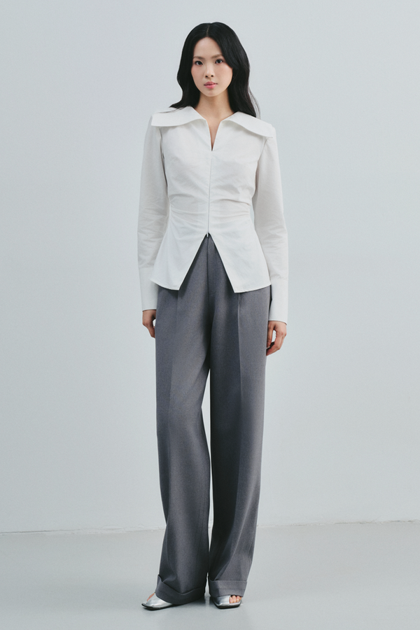 Evie Straight Button Pocket Polycotton Floor Length Trousers