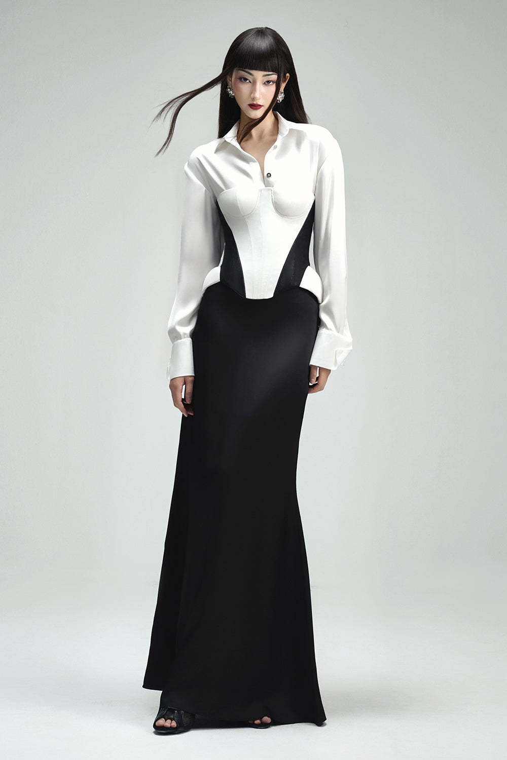 Kim A-line Plain Silk Maxi Skirt