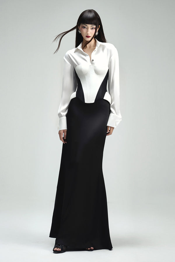 Kim A-line Plain Silk Maxi Skirt