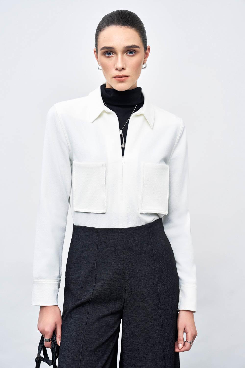 Claire Straight Patch Pocket Crepe Shirt