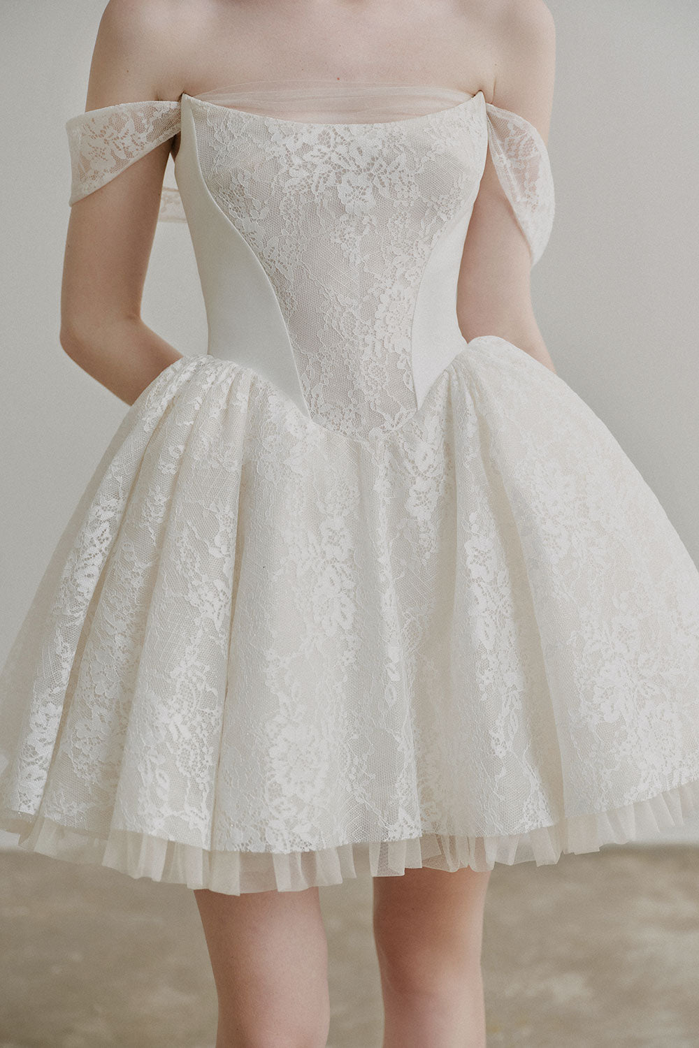 Grainne Fit and Flare Off-Shoulder Lace Mini Dress