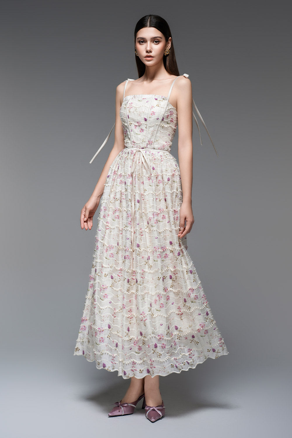 Hyacinth A-line Square Neck Tencel Ankle Length Dress