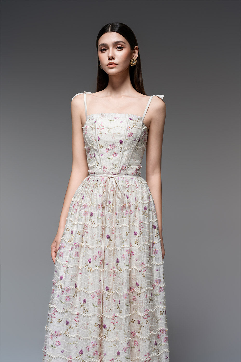 Women's Hyacinth A-line Square Neck Tencel Ankle Length Dress S/M/L/XL/Customize Beige Floral MEAN BLVD XL / Beige / Floral Women's Hyacinth A-line Square Neck Tencel Ankle Length Dress S/M/L/XL/Customize Beige Floral MEAN BLVD XL / Beige / Floral