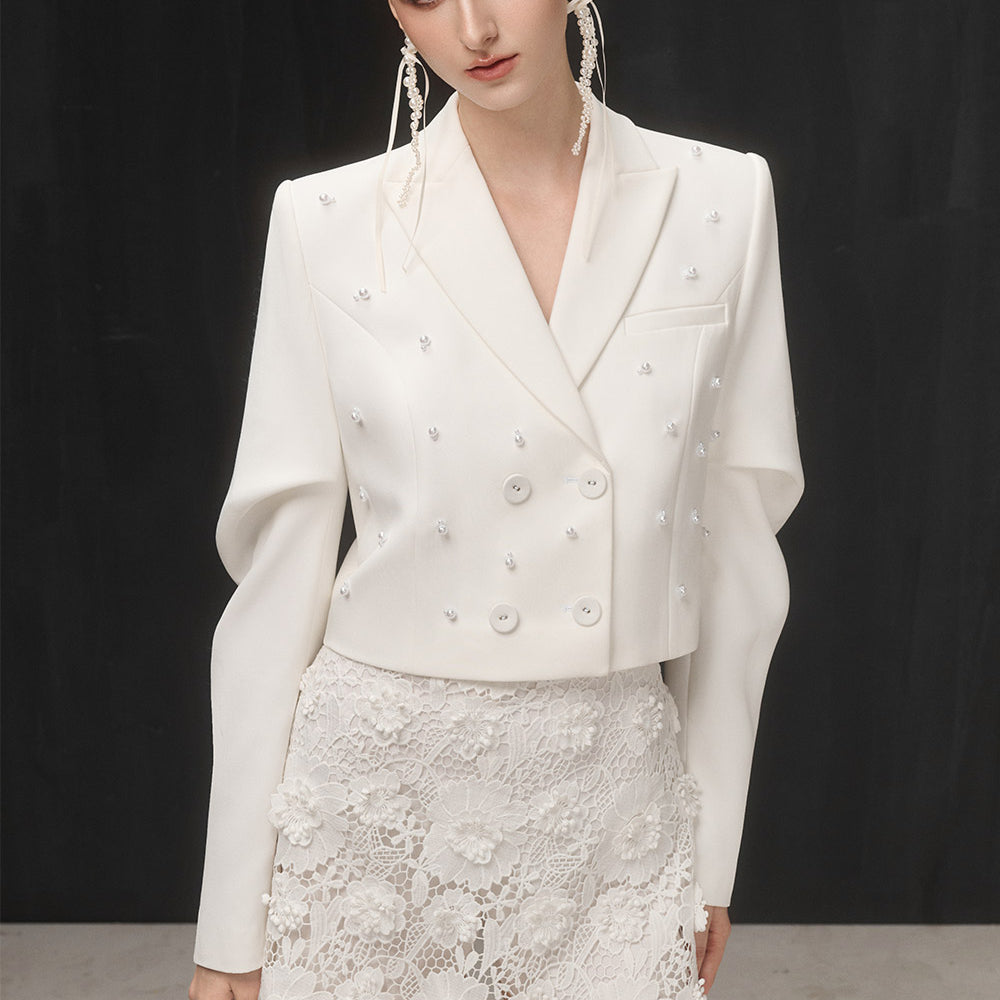 Lala Cropped V-Neck Cotton Blend Jacket