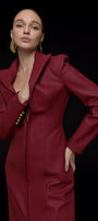 Ulster A-line Front Zipper Leather Midi Trench Coat