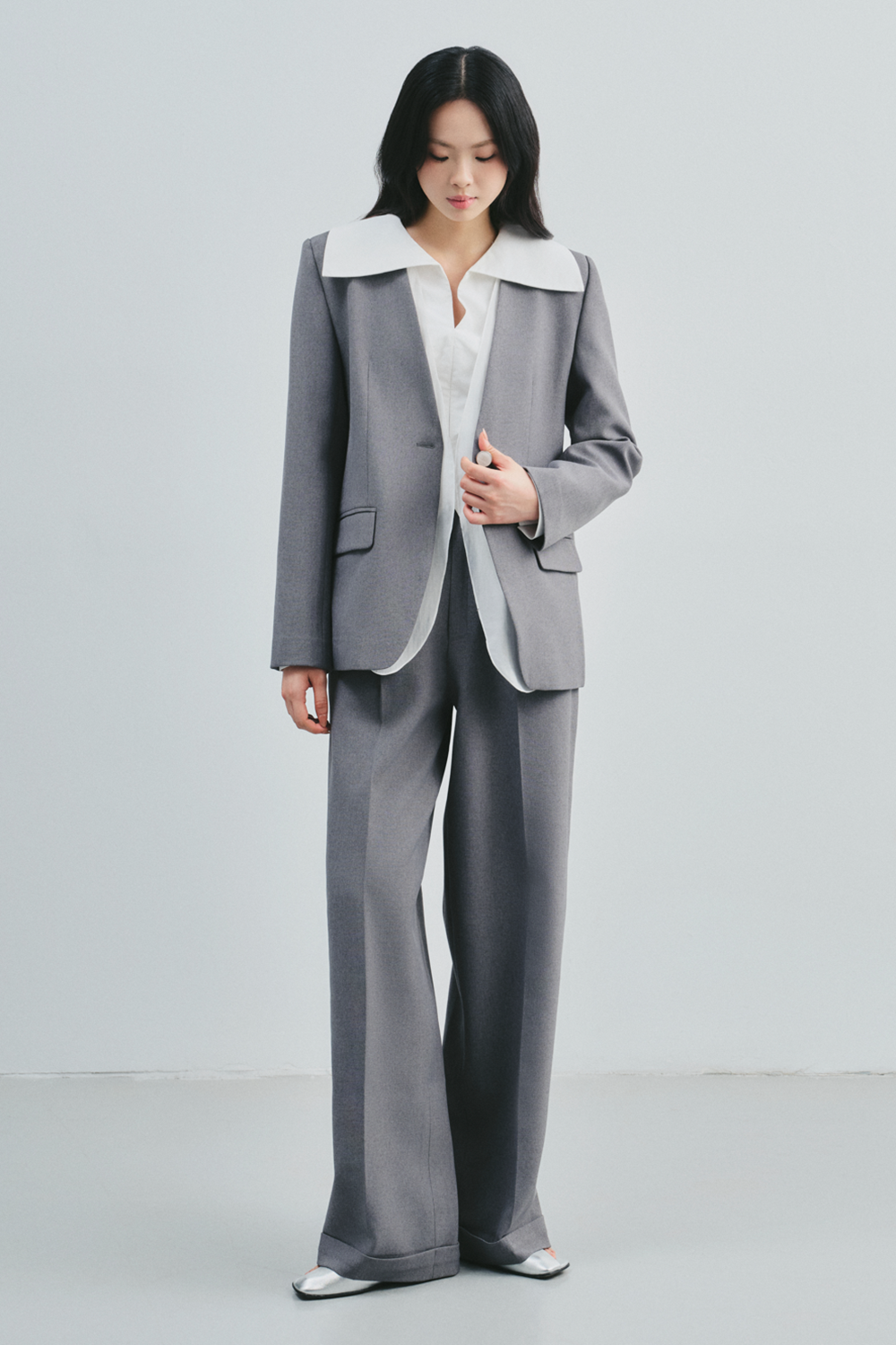 Evie Straight Button Pocket Polycotton Floor Length Trousers