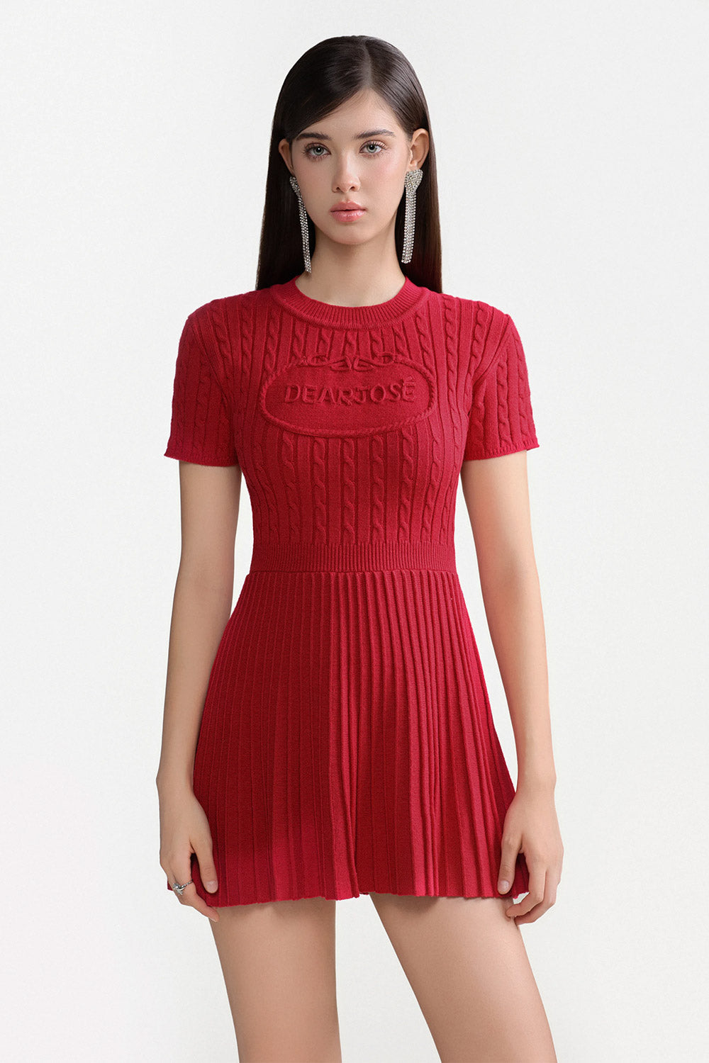 Women's Nami Chunky A-line Round Neck Rayon Blend Mini Dress S/M/L Red MEAN  BLVD