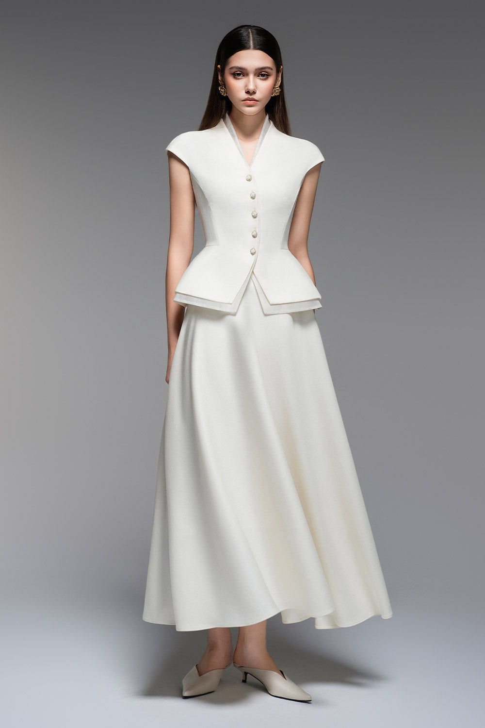 Daphne A-line Draped Polyester Midi Skirt