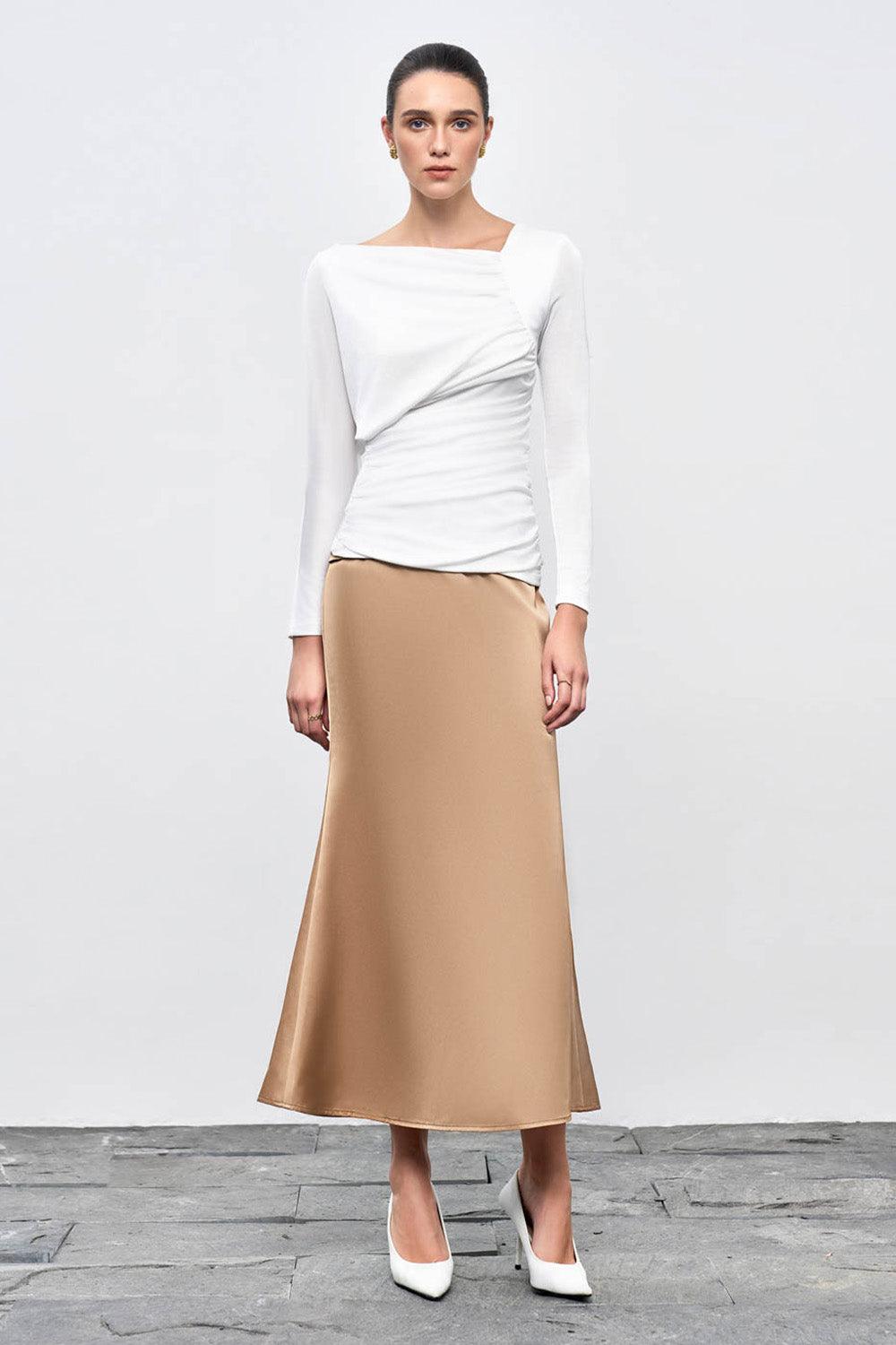 Daphne Gathered Asymmetric Neck Spandex Top