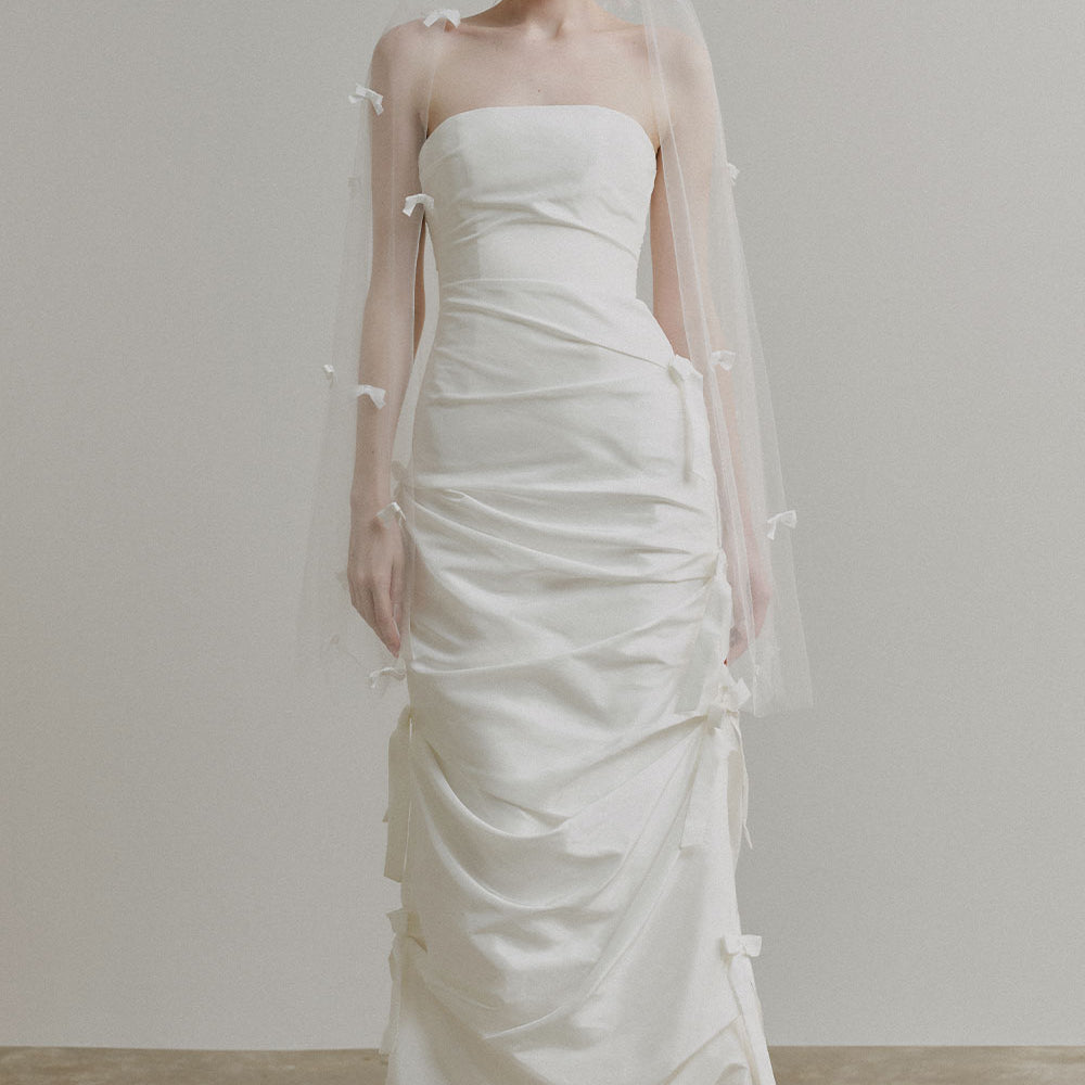 Eunice Strapless Ribbon Taffeta Ankle Length Dress