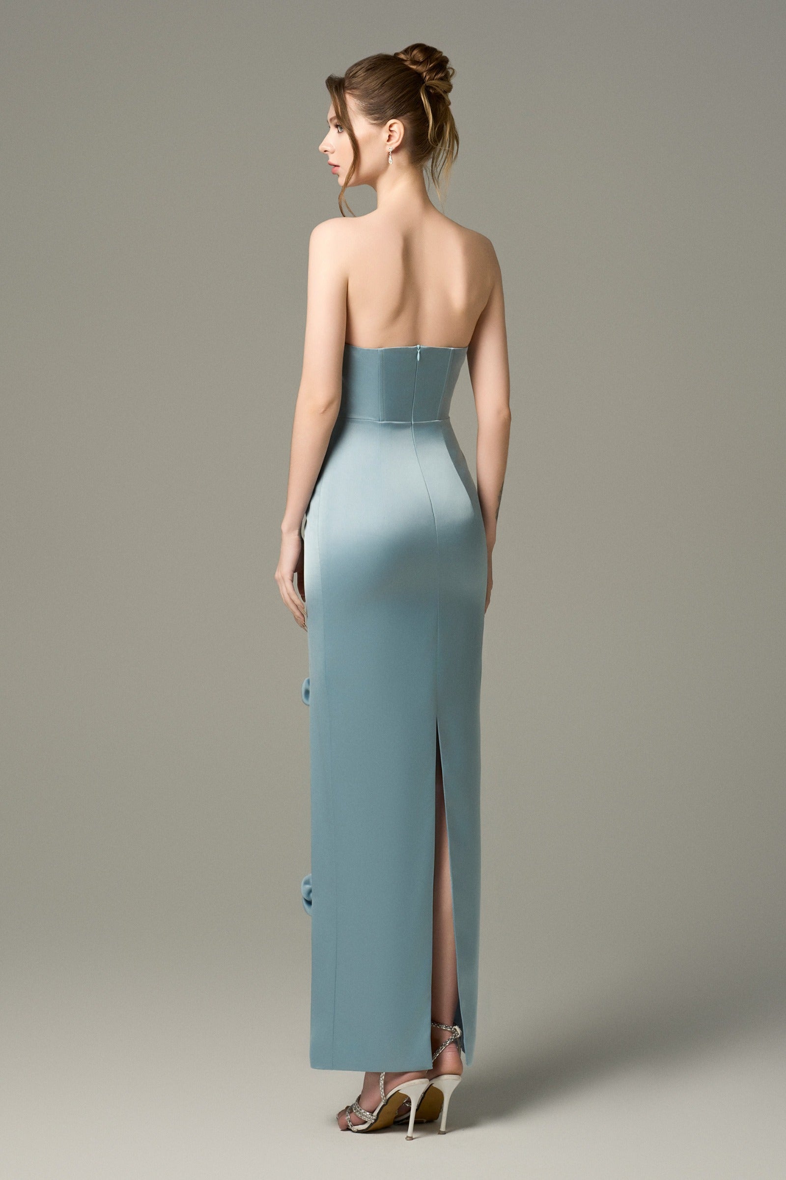 Aquarelle Silk 3D Floral Applique Maxi Dress