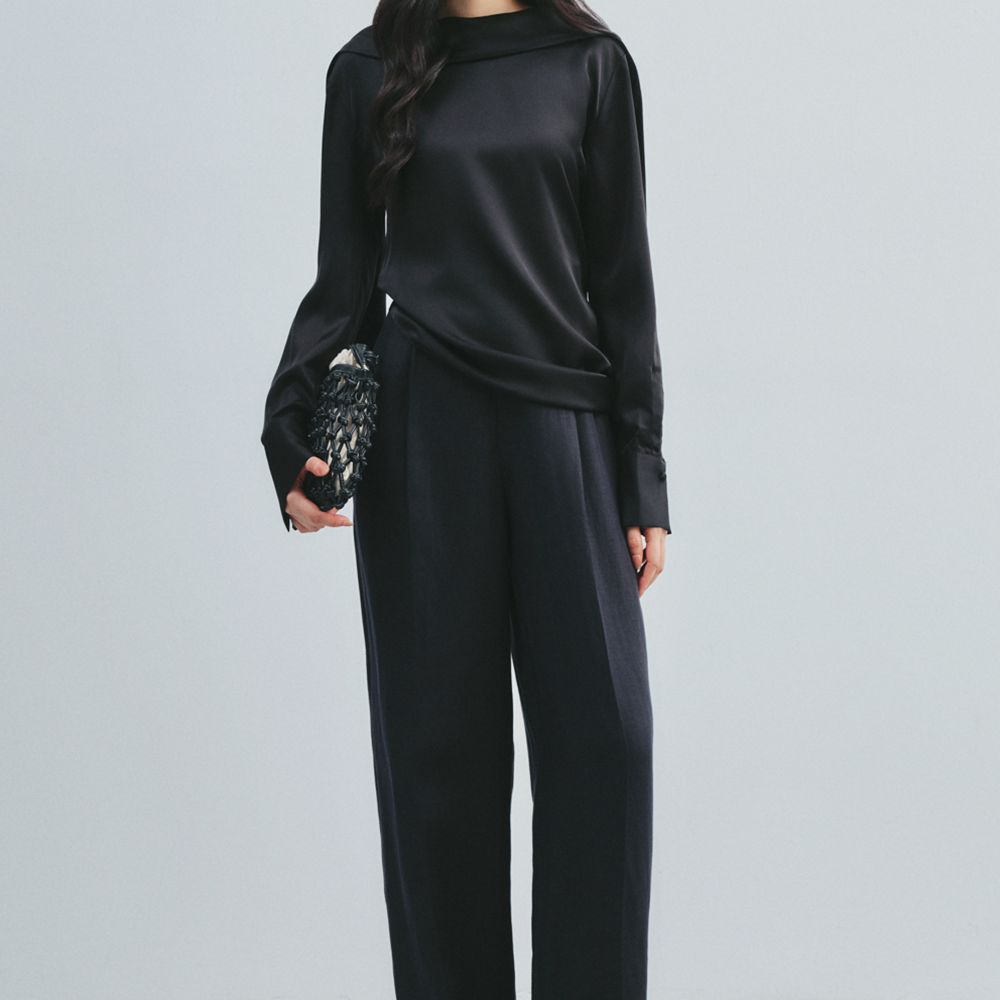 Evie Straight Button Pocket Polycotton Floor Length Trousers