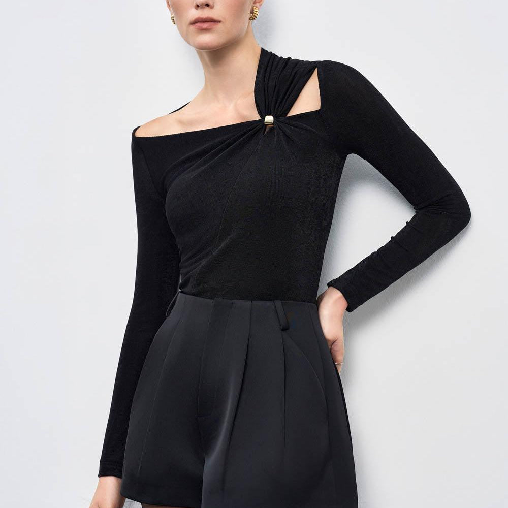 Elsie Straight Front Zipper Taffeta Mini Shorts