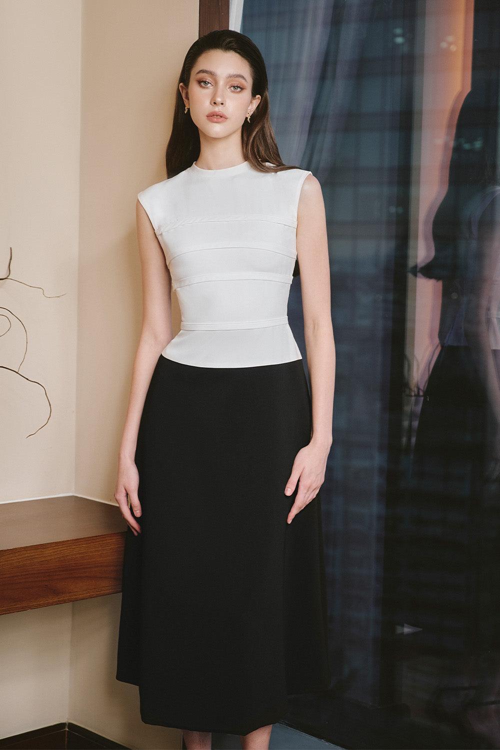 Lilian A-line Cap Sleeved Twill Ankle Length Dress