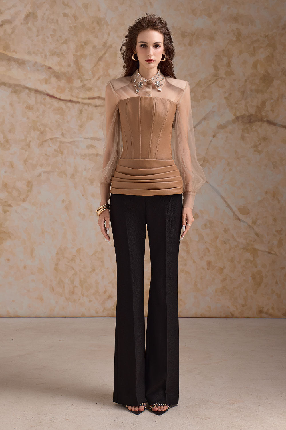 Soline Hourglass Straight Across Neck Leather Top