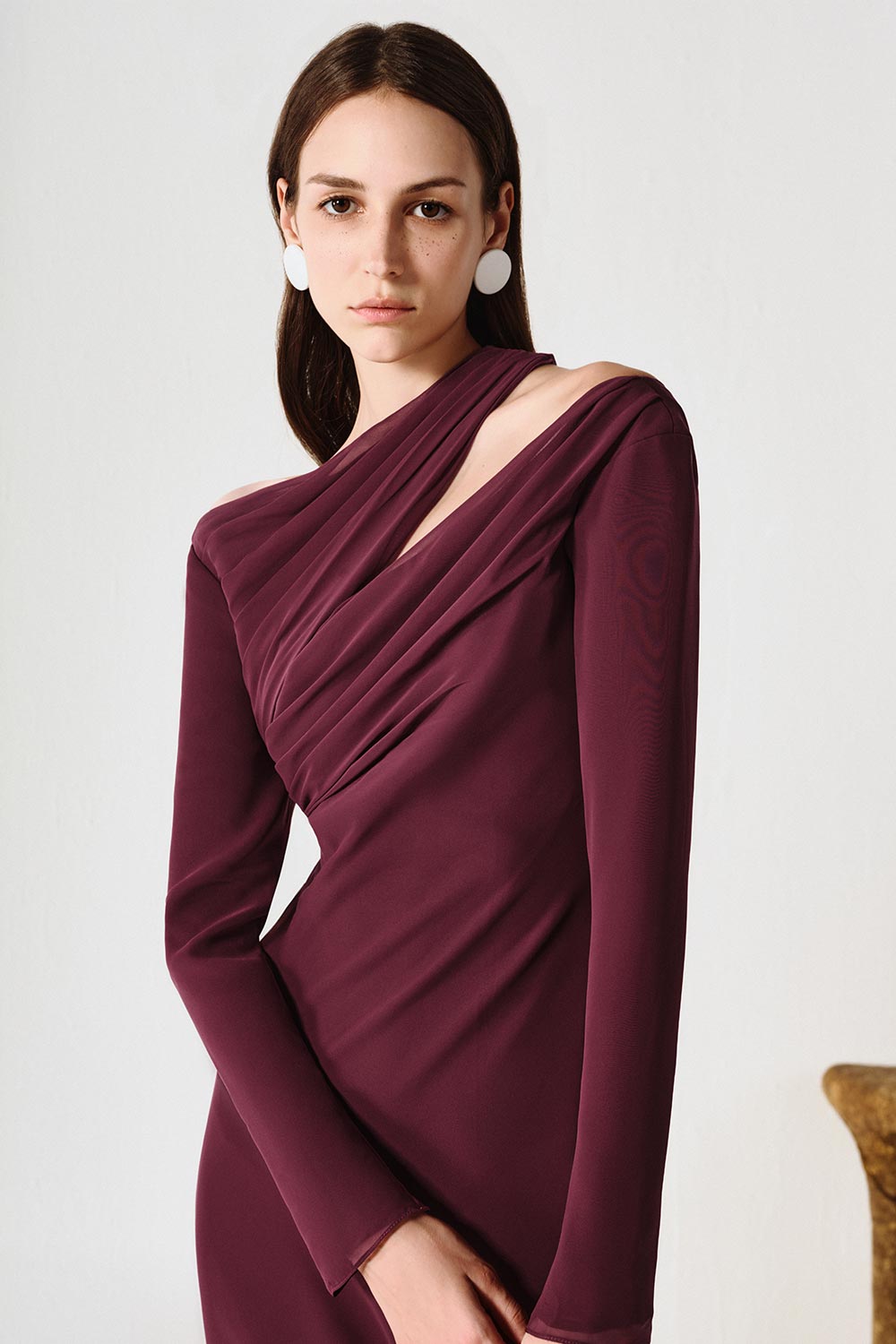 Women's Sophia Sheath Asymmetric Neck Chiffon Maxi Dress S/M/L/Customize Burgundy MEAN BLVD Burgundy / Customize