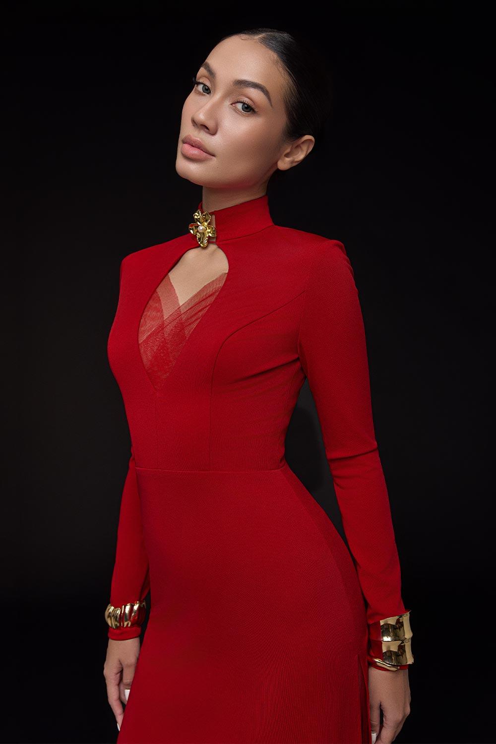 Macias Sheath High Neck Cotton Floor Length Ao Dai