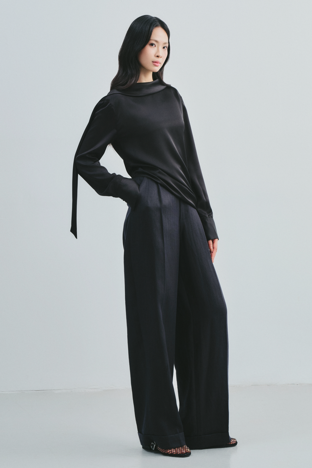 Evie Straight Button Pocket Polycotton Floor Length Trousers