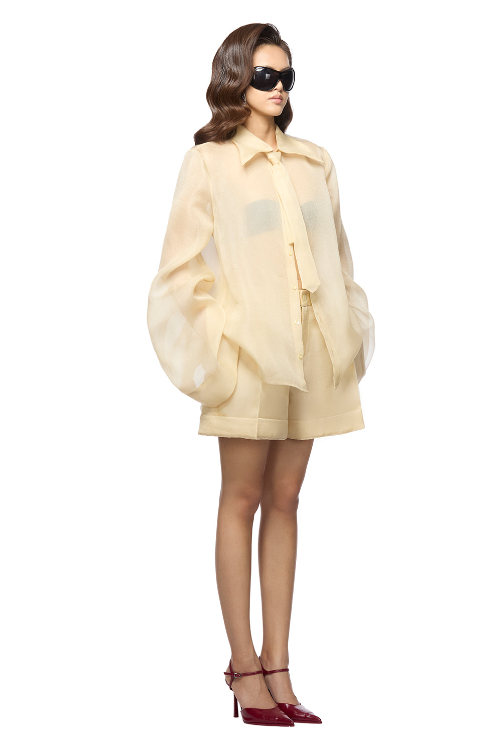 Jannie Straight High Waist Organza Mini Shorts