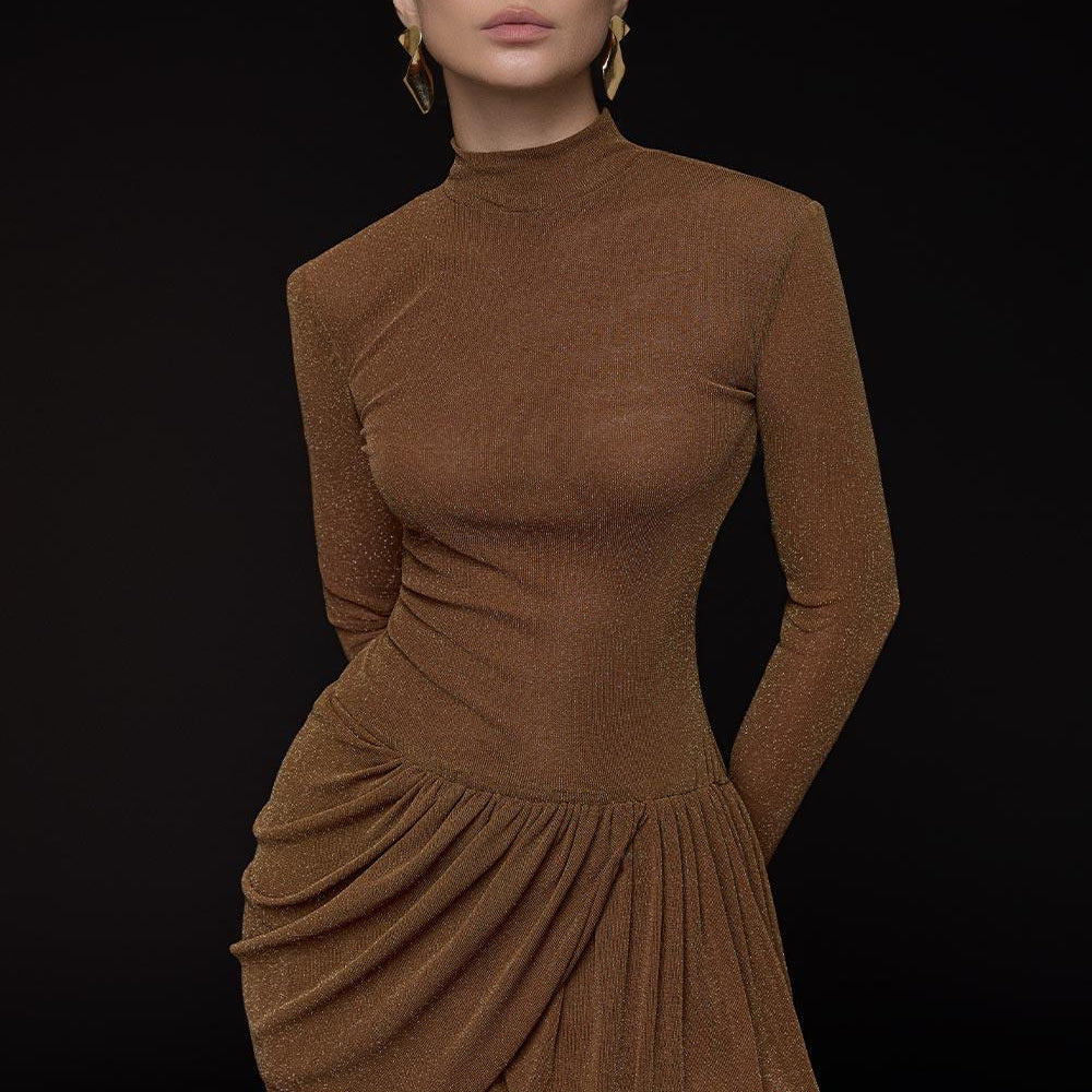 Women's Alisa Drop Waist Long Sleeved Mesh Mini Dress XS/S/M/L/XL/Customize Brown MEAN BLVD Brown / XL Women's Alisa Drop Waist Long Sleeved Mesh Mini Dress XS/S/M/L/XL/Customize Brown MEAN BLVD Brown / XL