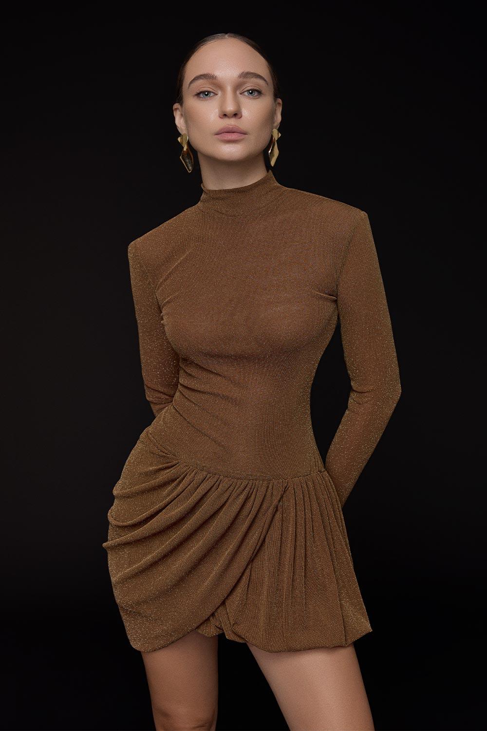 Women's Alisa Drop Waist Long Sleeved Mesh Mini Dress XS/S/M/L/XL/Customize Brown MEAN BLVD Brown / XL